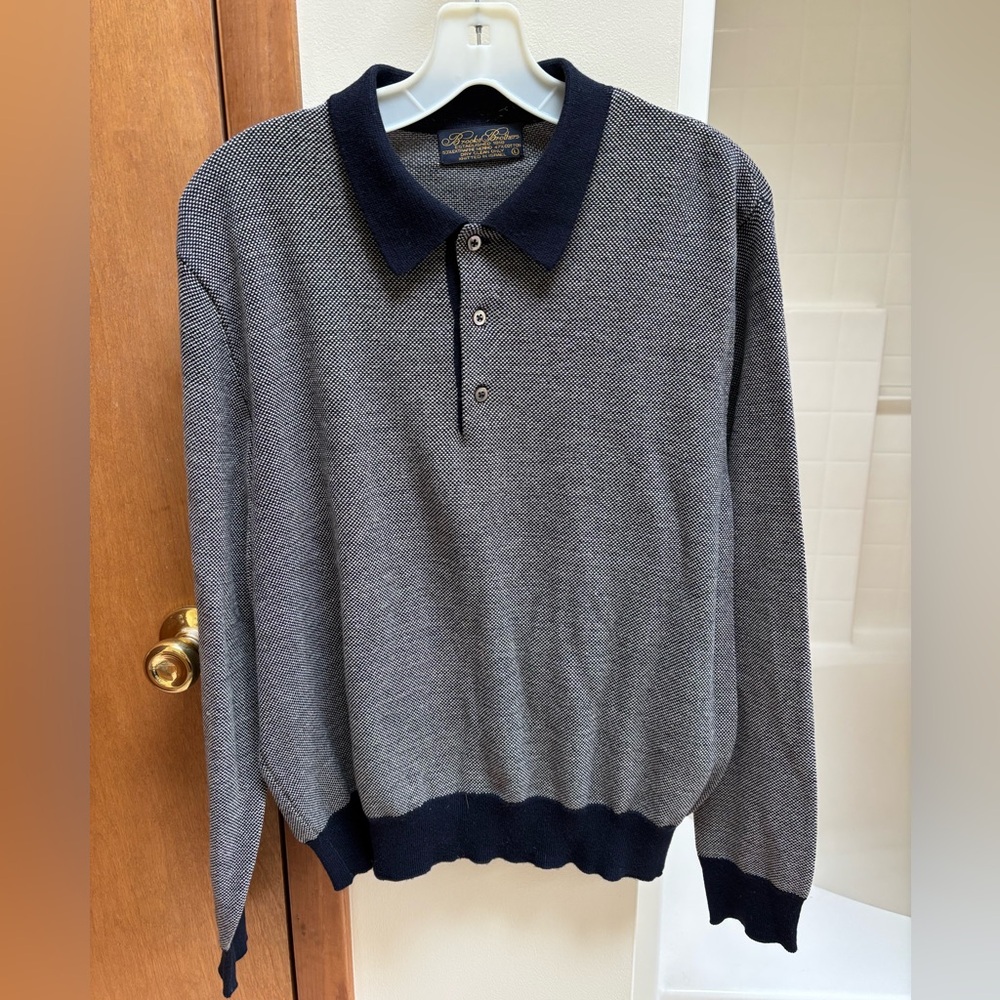 Brooks Brothers Men's Merino-Cotton Polo Shirt Knitted in Israel Size L